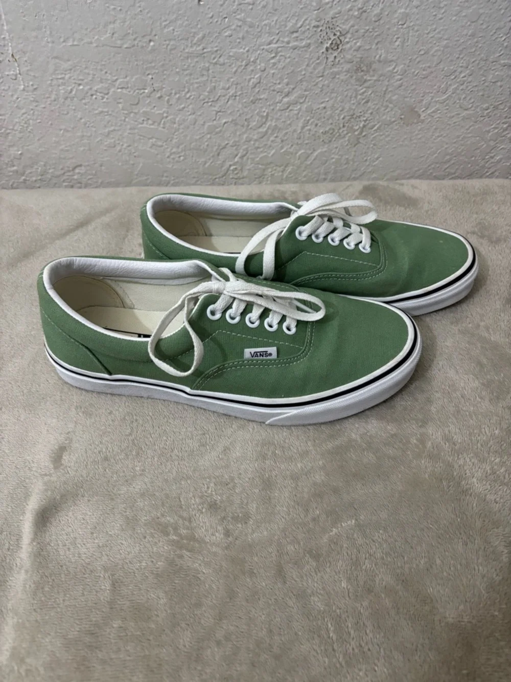 Vans Olive Green Low Top Canvas Sneakers with White Laces